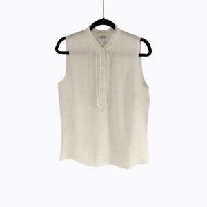 Vtg Silk Ruffle Neck Top 12 Ivory Sheer Sleeveless Polka Dot Cottagecore Luxury